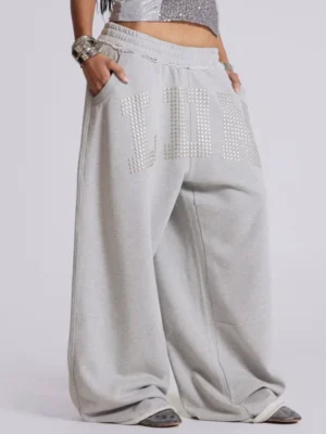 Studded wide-leg sweatpants