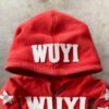 Red WUYI Star Patch Zip-Up Hoodie Red WUYI Star Patch Zip-Up Hoodie