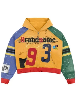 Colorblock Rhinestone Cropped Zip Hoodie