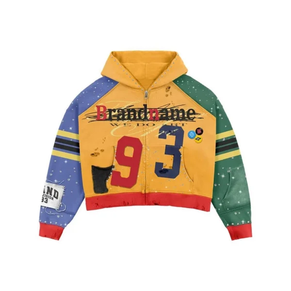 Colorblock Rhinestone Cropped Zip Hoodie Colorblock Rhinestone Cropped Zip Hoodie