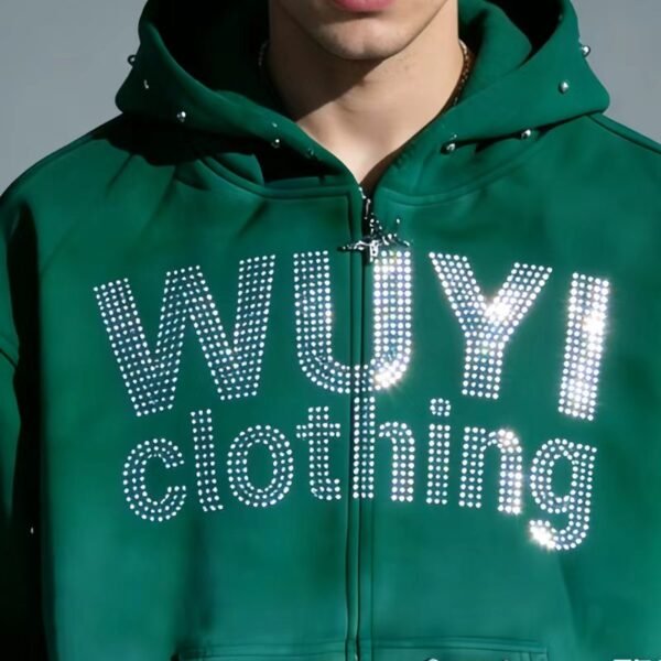 Studded Rhinestone Full-Zip Oversized Hoodie