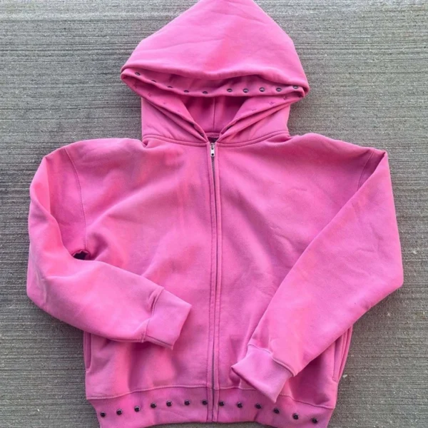 Studded Washed Zip Hooded Sweatshirt Studded Washed Zip Hooded Sweatshirt