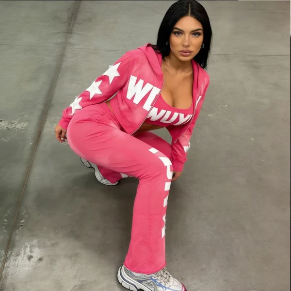 Pink WUYI Star Print Tracksuit Set Pink WUYI Star Print Tracksuit Set