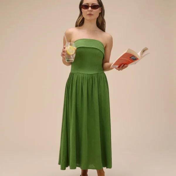 Linen-Blend Bandeau Fia Midi Dress