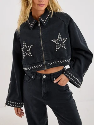 The Boxy Denim Jacket 2026: The Season's Most Effortless Layering Piece Star Studded Denim Cropped Jacket