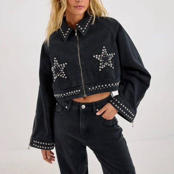 The Boxy Denim Jacket 2026: The Season's Most Effortless Layering Piece Star Studded Denim Cropped Jacket