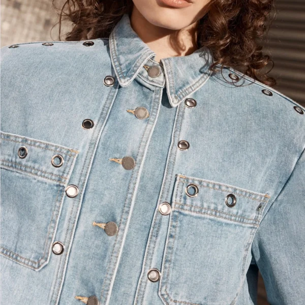 Eyelet Detail Denim Jacket For Women Eyelet Detail Denim Jacket For Women