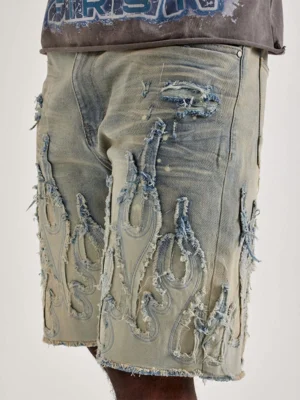 Distressed Flame Denim Jorts Distressed Flame Denim Jorts