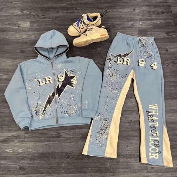 Splatter Flare Pants Zip Hoodie Set