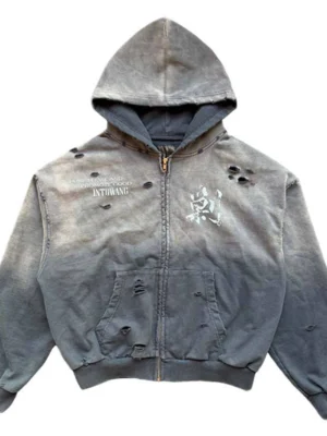 Distressed Washed Zip Hooded Sweatshirt Distressed Washed Zip Hooded Sweatshirt