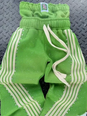 Green Rhinestone Stripe Flare Sweatpants