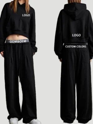 Custom Logo Cropped Wide Leg Two Piece Set Custom Logo Cropped Wide Leg Two Piece Set