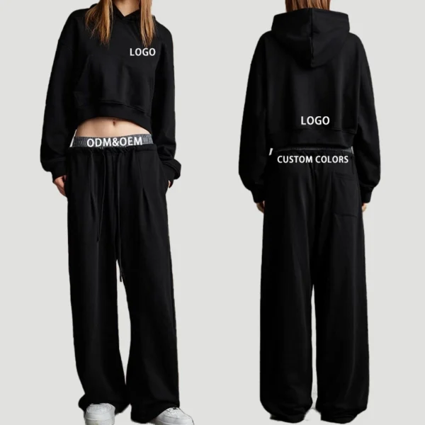 Custom Logo Cropped Wide Leg Two Piece Set Custom Logo Cropped Wide Leg Two Piece Set