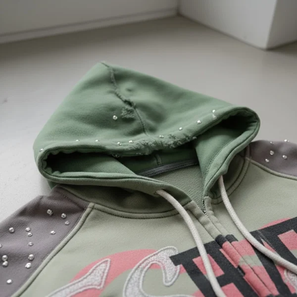 Colorblock Patchwork Cropped Zip Hoodie