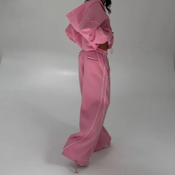Pink Cropped Wide Leg Tracksuit Set