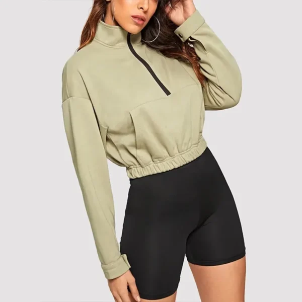 Cropped Half Zip Pocket Sweatshirt