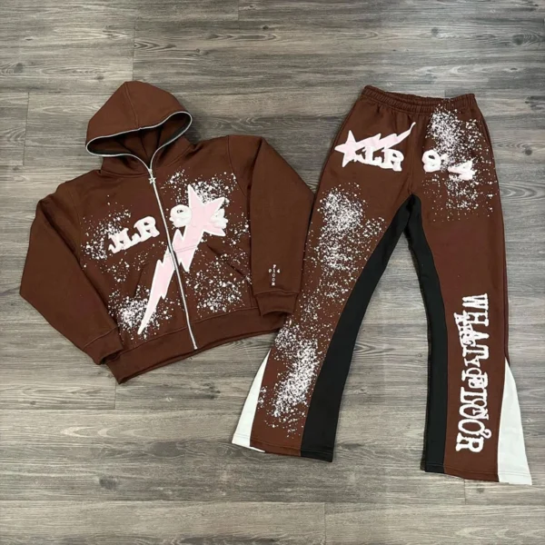 Splatter Flare Pants Zip Hoodie Set