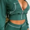 Velour Zip-Up Cropped Two Piece Set