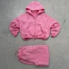 Pink Cropped Wide Leg Tracksuit Set