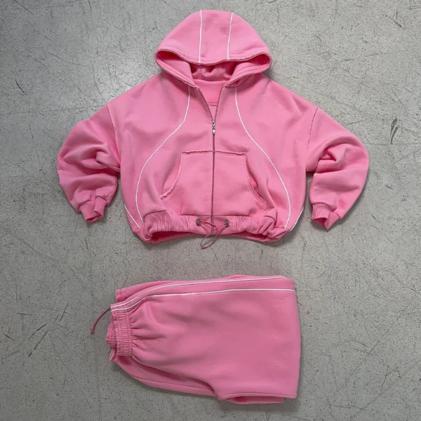 Pink Cropped Wide Leg Tracksuit Set