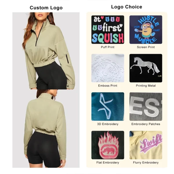 Cropped Half Zip Pocket Sweatshirt