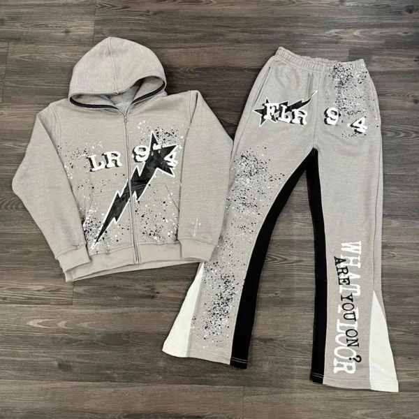Splatter Flare Pants Zip Hoodie Set