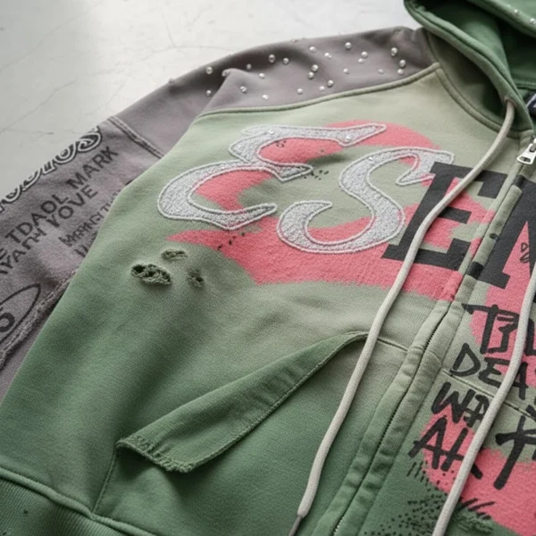 Colorblock Patchwork Cropped Zip Hoodie