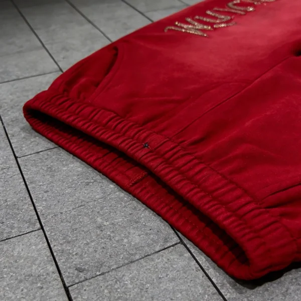 Red Rhinestone Wide-Leg Velvet Pants Red Rhinestone Wide-Leg Velvet Pants