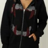Rhinestone Vampire Fangs Zip-Up Hoodie