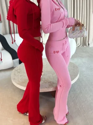 Cropped Flare Velour Tracksuit Set