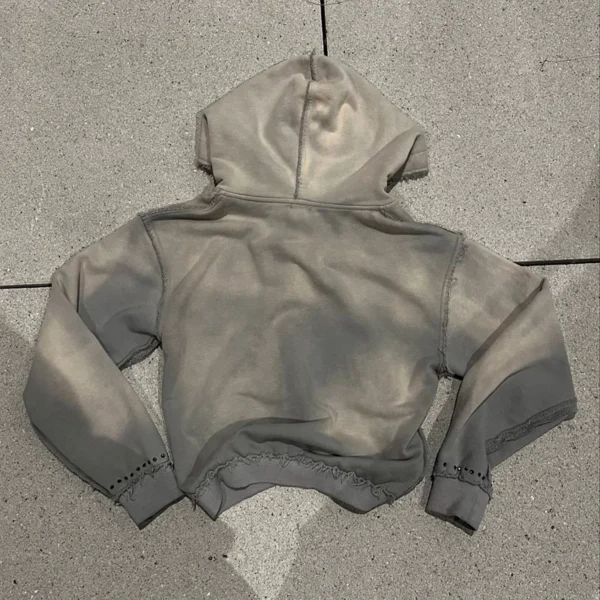 Grey Washed Distressed Cropped Zip Hoodie Grey Washed Distressed Cropped Zip Hoodie