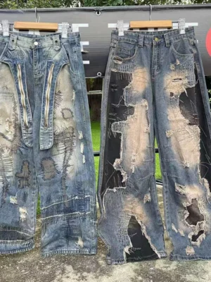 Distressed Patchwork Baggy Denim Jeans