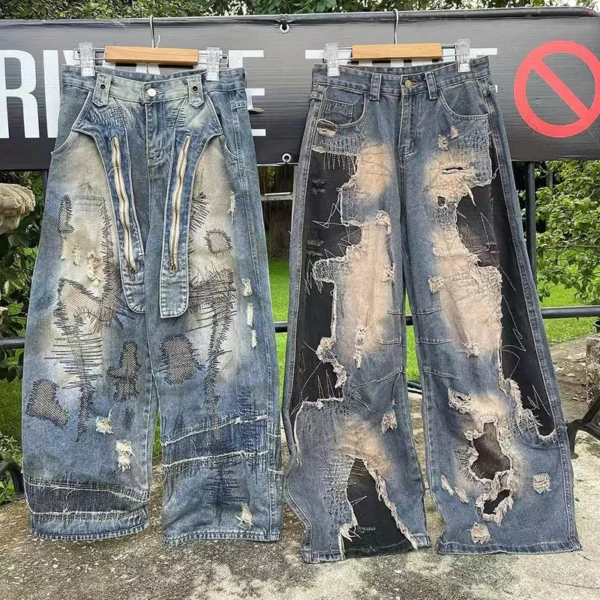 Distressed Patchwork Baggy Denim Jeans Distressed Patchwork Baggy Denim Jeans