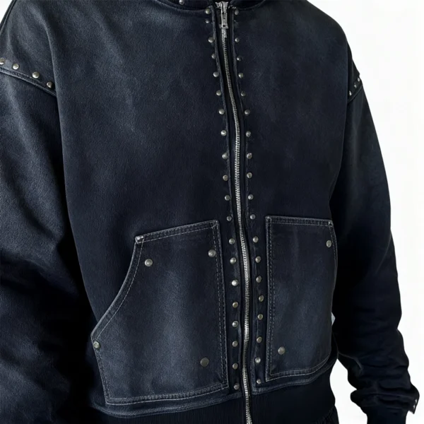 Studded Washed Zip Hoodie Pants Set