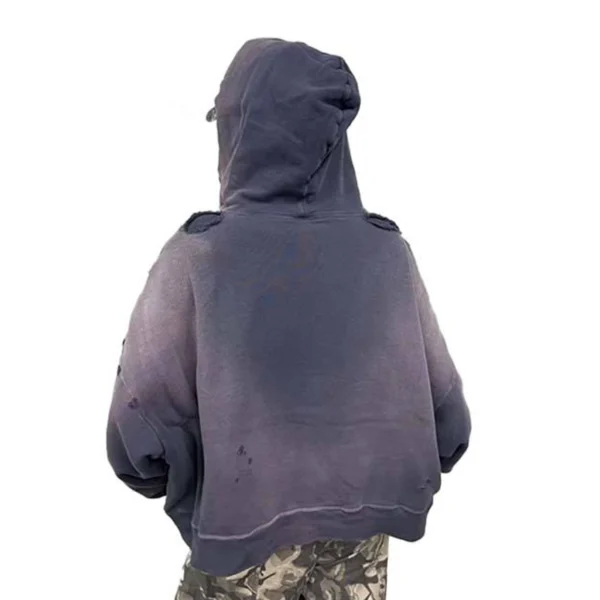 Distressed Washed Cropped Zip Hooded Sweatshirt