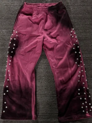 Burgundy Gradient Studded Sweatpants