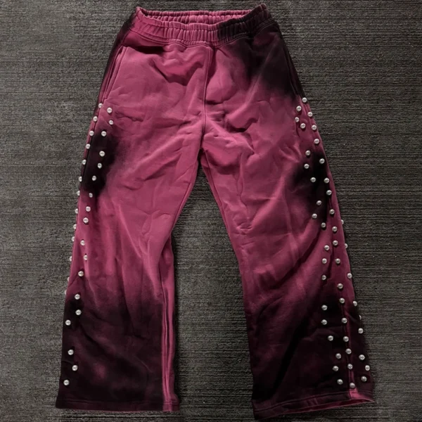 Burgundy Gradient Studded Sweatpants Burgundy Gradient Studded Sweatpants
