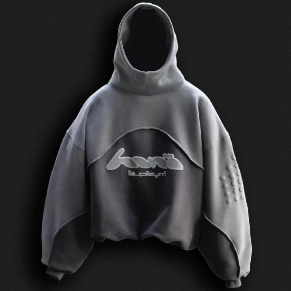 Grey Cropped WUYI Embossed Hoodie Grey Cropped WUYI Embossed Hoodie