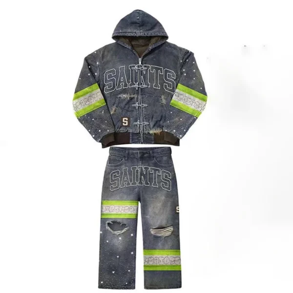 SAINTS Firefighter Style Denim Tracksuit Set