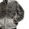 Distressed Washed Zip Hooded Sweatshirt