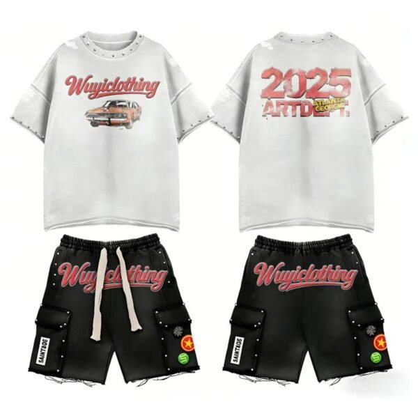 Vintage Car Print Studded Short Set Vintage Car Print Studded Short Set