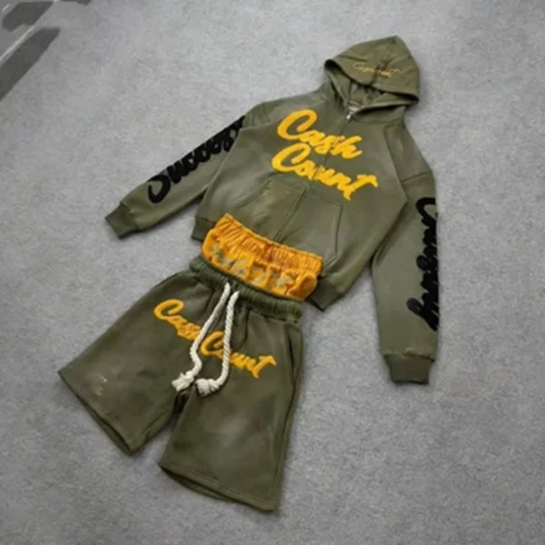 Washed Zip Hoodie Double Waist Shorts Set Washed Zip Hoodie Double Waist Shorts Set