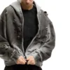 Distressed Washed Zip Hooded Sweatshirt