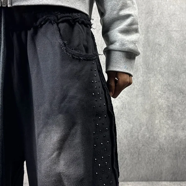 Black Washed Studded Wide-Leg Sweatpants