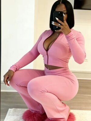 Zip-Up Cropped Flare Tracksuit Set