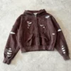 Brown Distressed Cropped Zip Hoodie Brown Distressed Cropped Zip Hoodie