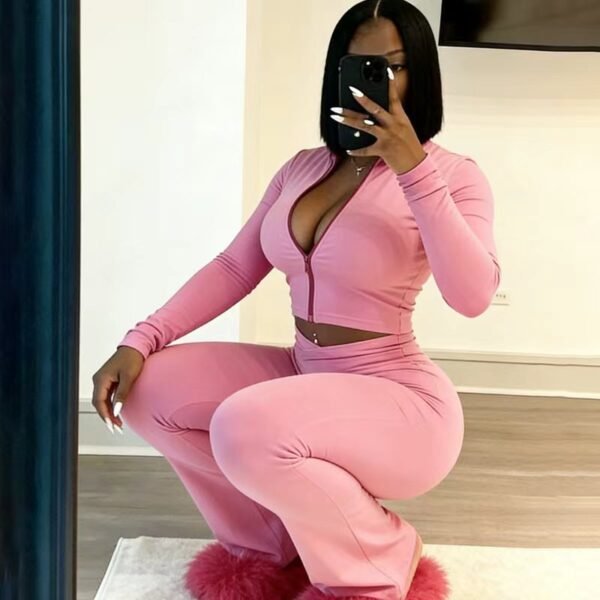 Zip-Up Cropped Flare Tracksuit Set