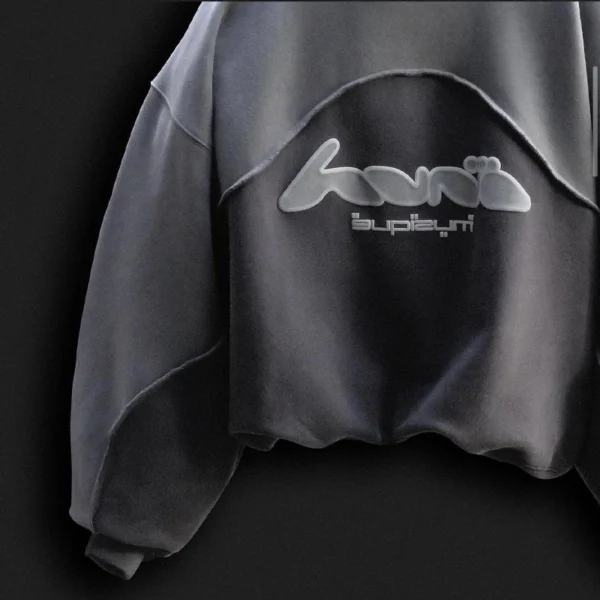 Grey Cropped WUYI Embossed Hoodie Grey Cropped WUYI Embossed Hoodie