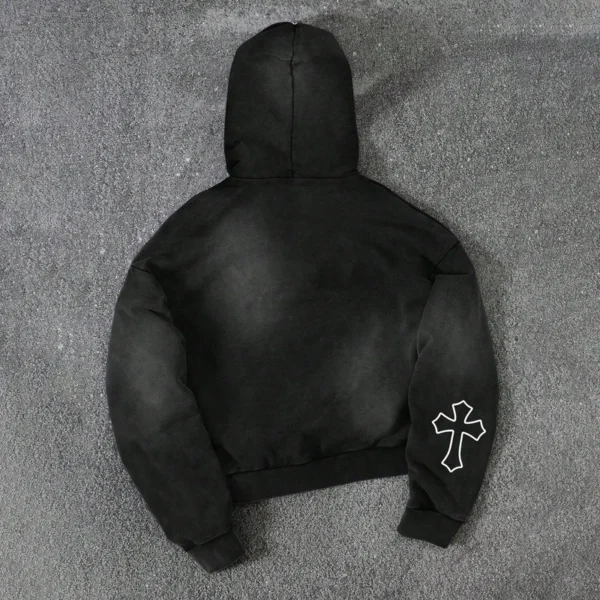 Distressed Washed Cropped Hooded Sweatshirt Distressed Washed Cropped Hooded Sweatshirt