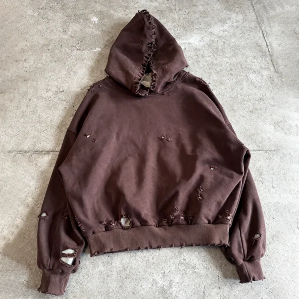 Brown Distressed Cropped Zip Hoodie Brown Distressed Cropped Zip Hoodie